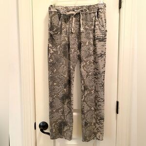 Tempo Paris taupe French Terry python print pants straight leg elastic tie waist